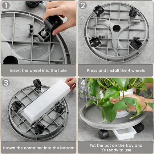 HASTHIP® 2Pcs 26cm Plant Pot Stand with Wheels,Thicken Heavy Movable Round Plant Caddy and Multipurpose Trolley for Pot,Cylinder