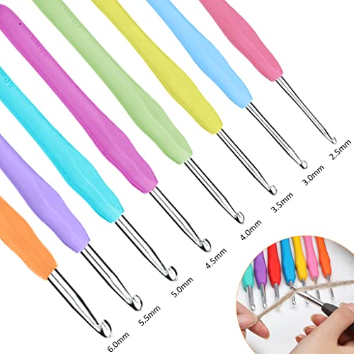 HASTHIP® 16PCS Crochet Hooks Set Aluminium Soft Grip Rubber Handle Needles with 10 Knitting Locking Stitch Markers Craft Yarn Sewing Tools 2.5mm 3mm 3.5mm 4mm 4.5mm 5mm 5.5mm 6mm