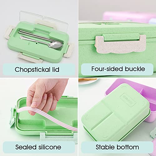 HASTHIP® Lunch Box with Tableware Combo for Kids Boys Adults Leakproof Tiffin Box Set 1000ml Bento Boxes for School or Work Portion Containers BPA Free 3 Compartments Lunch Boxes