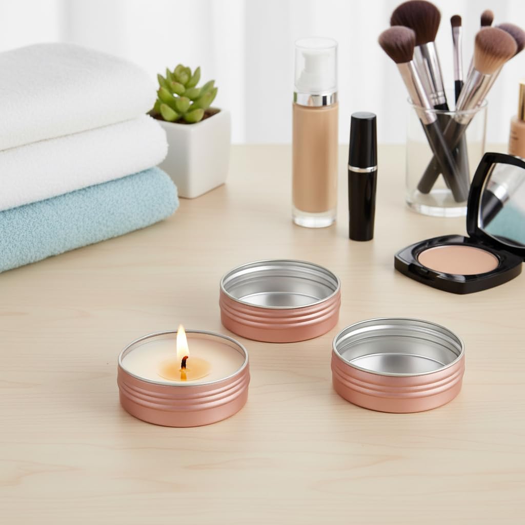 HASTHIP Small Metal Tin Boxes for Storage with Leak Proof Threaded Lids 10pcs 60ml Rose Gold