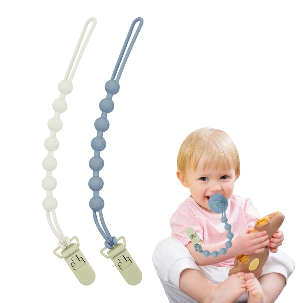 SNOWIE SOFT® 2pcs Pacifier Beads Chain with Clip Silicone Pacifier Clip Silicone Soother Toy Pacifier Clip Baby Silicone Pacifier Clip Teething Relief Teether Toy Pacifier Anti Lost Clip Teething Toy