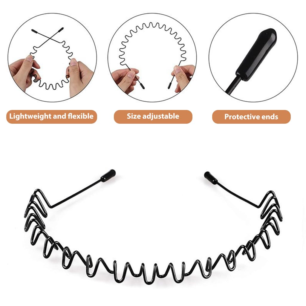 ZIBUYU Metal Zigzag Headbands for Men and Women with Non Slip Grip | 6 Designs Flexible Hair Hoops