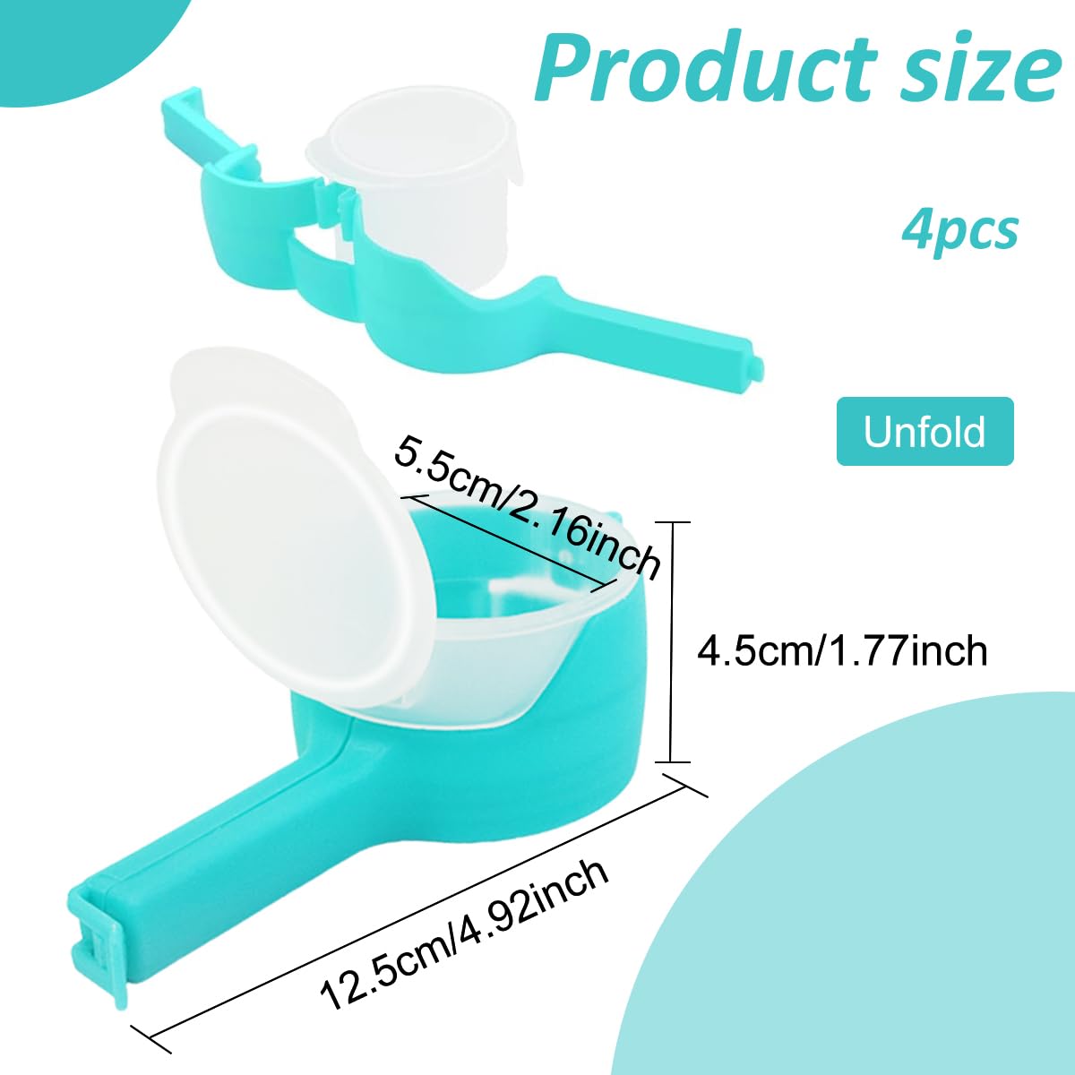 HASTHIP Bag Clips for Food with 2-in-1 Sealing Lid 4Pcs PP Clips for Snack and Kitchen Storage