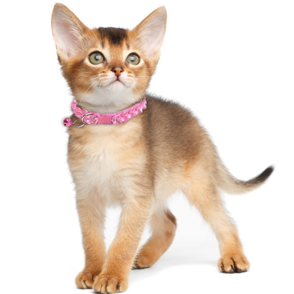 ZIBUYU Cat Collars with Bell Lace Edge Pet Collar with Bell Adjustable Cat Collar with Quick Release Buckle Neck Collar for Cats (7.87 inch to 13.38 inch) - 3 Pcs