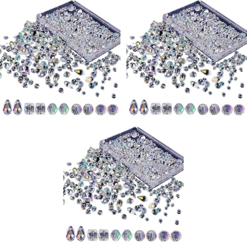 SANNIDHI® 600PCS Glass Crystal Beads for Jewellery Making AB Set Clear for Bracelet Necklace DIY Crafts Shining Faceted Spacers