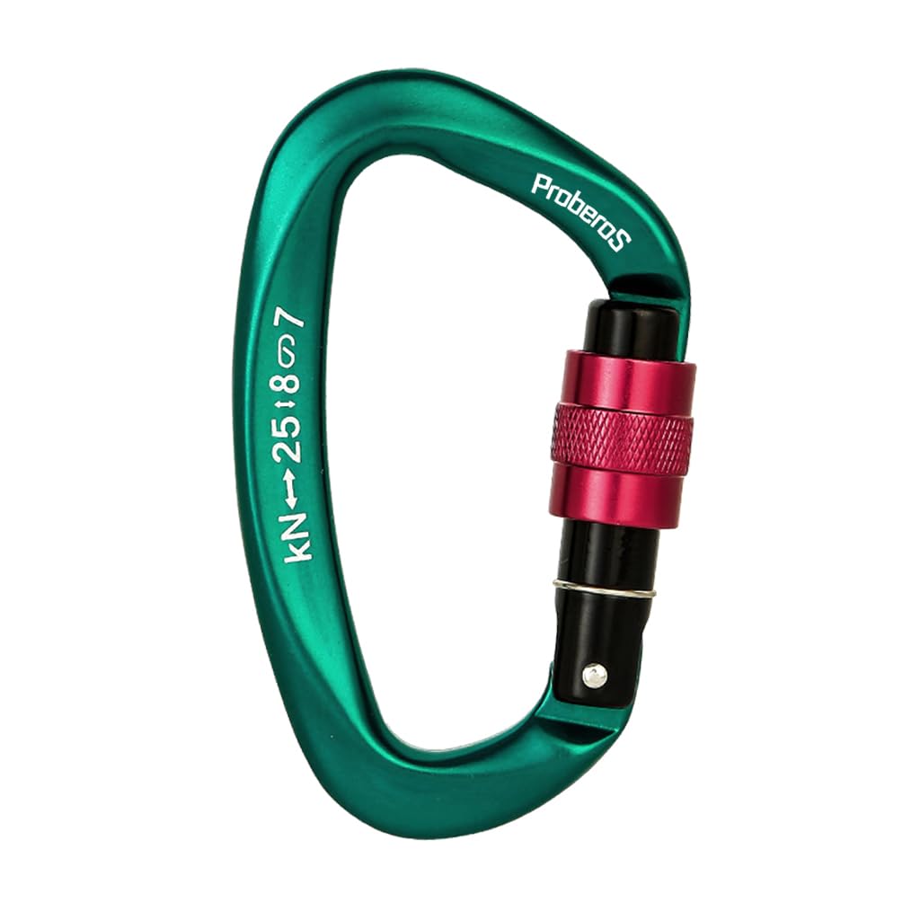 Proberos Climbing Carabiner Clip for Various Climbing Activities with Screwgate Lock 25KN Aviation Aluminum 10x5.8 cm