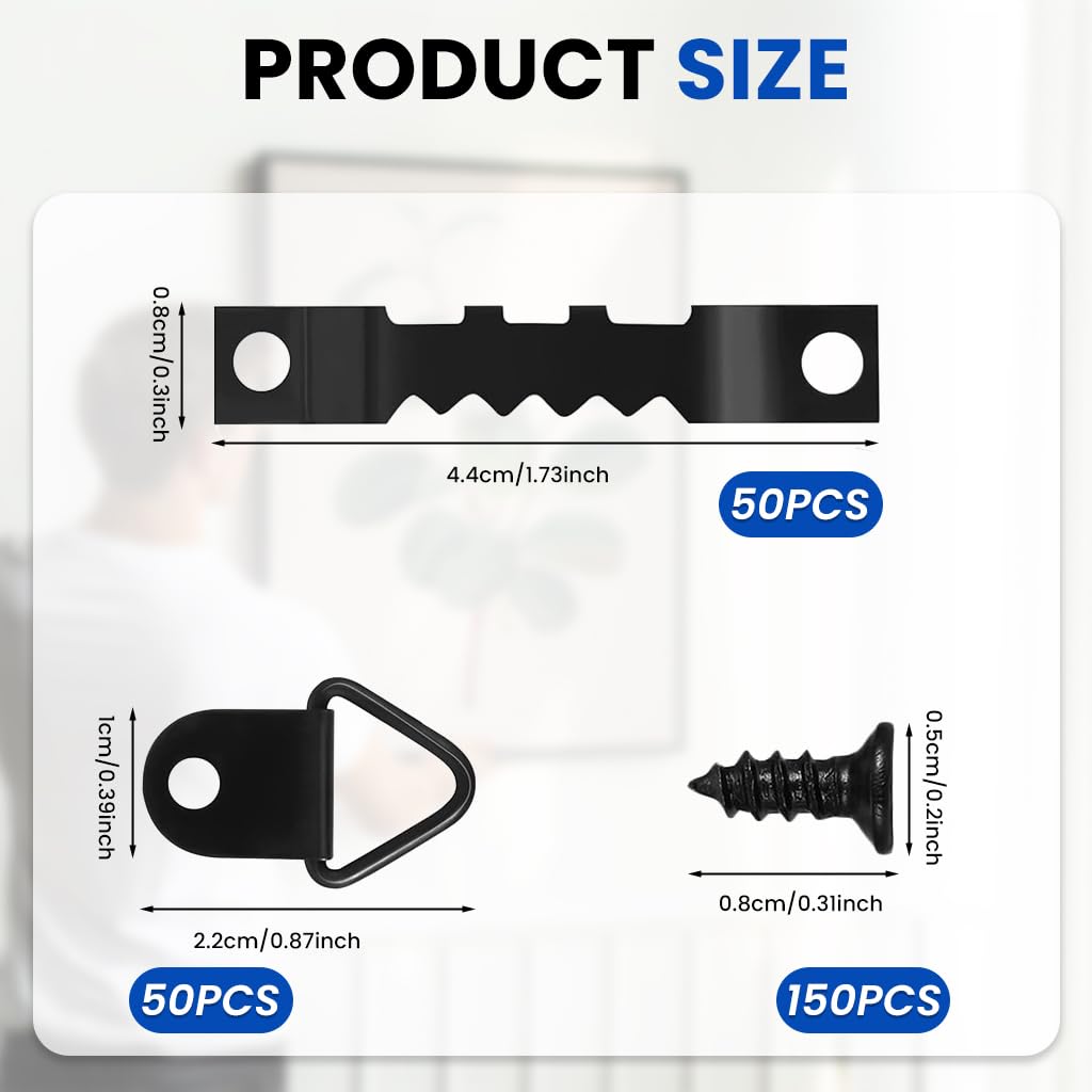 ZIBUYU Picture Hanging Kit for Artwork and Photo Frames with 251 pcs Metal Parts | Black Finish