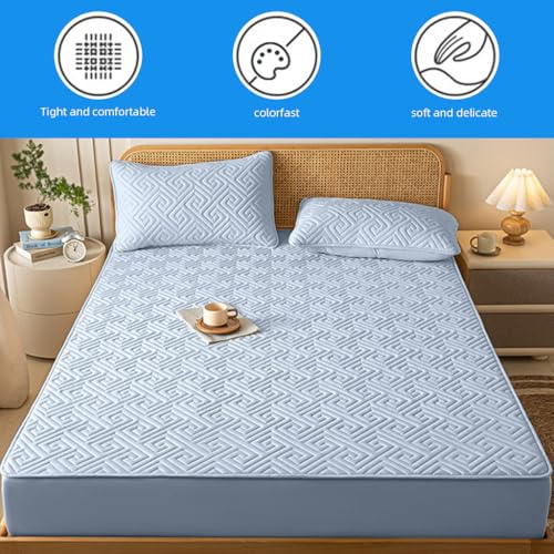 HASTHIP® 78.7'' x 59'' Bed Covers Queen Size - Waterproof Mattress Protector Queen Size Bed Mattress Protector Queens Sizes Ultra Soft Cooling Mattresss Cover, Blue