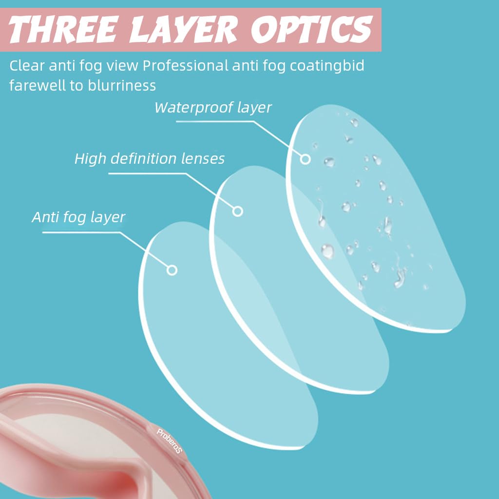 Proberos Swimming Goggles for Kids with Big Frame Leakproof Anti-Fog UV Protection | 2PCS Adjustable Strap for Boys and Girls Age 6–14