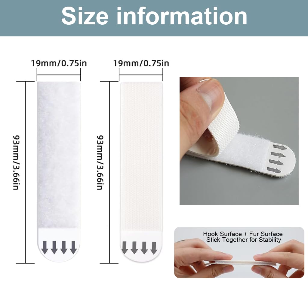 Serplex Self Adhesive Hook and Loop Strips 12 Pcs 19x92mm for Wall Mounting | Reusable and Flexible