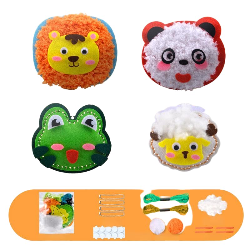 PATPAT DIY Cartoon Sewing Craft Kit for Kids and Adults with 4 3D Bag Charms | Beginner Hand Sewing Set