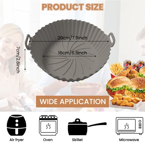 Venzina® Air Fryer Liners Reusable Round Baking Tray Air Fryer Non-Stick Basket Air Fryer Silicone Tray Reusable Fits 3QT-5QT Oven, Microwave Air Fryer Accessories, 1 Pcs (7.9 inch) - Grey