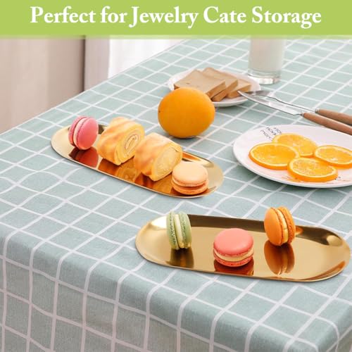 HASTHIP® 6PCS 23x9cm Golden Stainless Steel Trays Luxurious Jewelry Organizer Scratch-Resistant Vanity Multipurpose Bathroom Kitchen Dressing Table Accessories Elegant Trinket Set