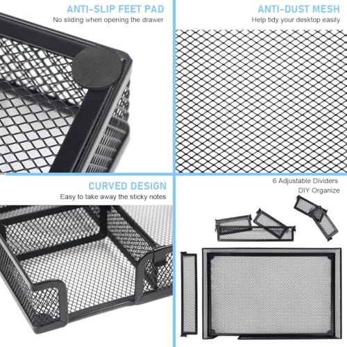 OFIFO® Desk Drawer Organizer Tray with 6 Adjustable Compartments, Metal Mesh File Organizer, Multi-Purpose Drawer Storage Solution for Office, Home, and School Use