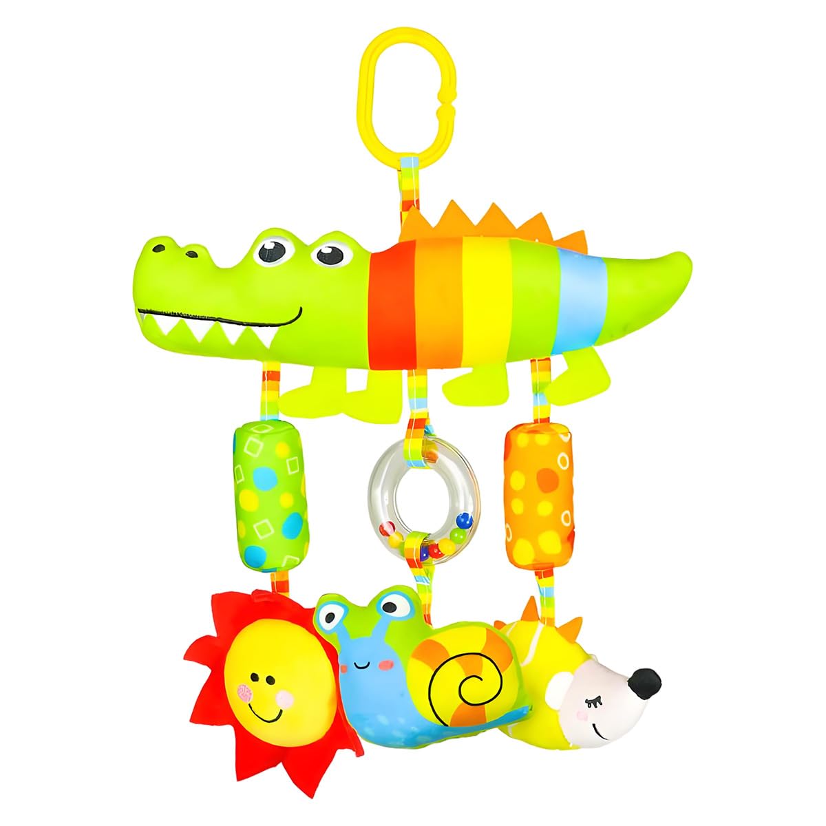 SNOWIE SOFT Baby Toys for 6 to 12 Months with Squeaky Device and Open Clasp | Soft Plush Sensory Hanging Toy for Stroller and Crib