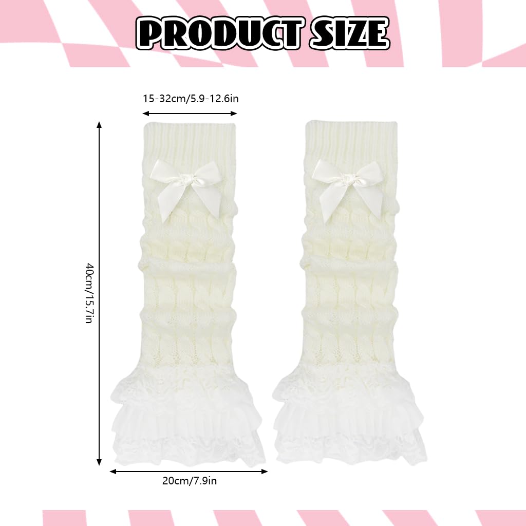 SANNIDHI Leg Warmers for Women featuring 18 in Knit Design with Bow and Floral Lace Trim