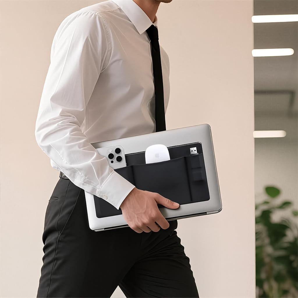 ZORBES Laptop Organizer for MacBook with 3 Pockets and Traceless Adhesive | PU 26.4x13cm Sleeve