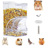 Qpets® Hamster Food Feeder Transparent Acrylic Hamster Food Feeder for Cage with Screw Kits 300ml Pet Feeder Pet Food Bin Automatic Food Feeder for Hamsters, Guinea Pig, Ferrets, Hamsters, Hedgehogs