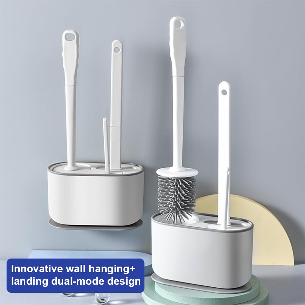 HASTHIP Toilet Brush Kit for Bathroom Cleaning with 3 in 1 Design and Non Abrasive TPR Bristles