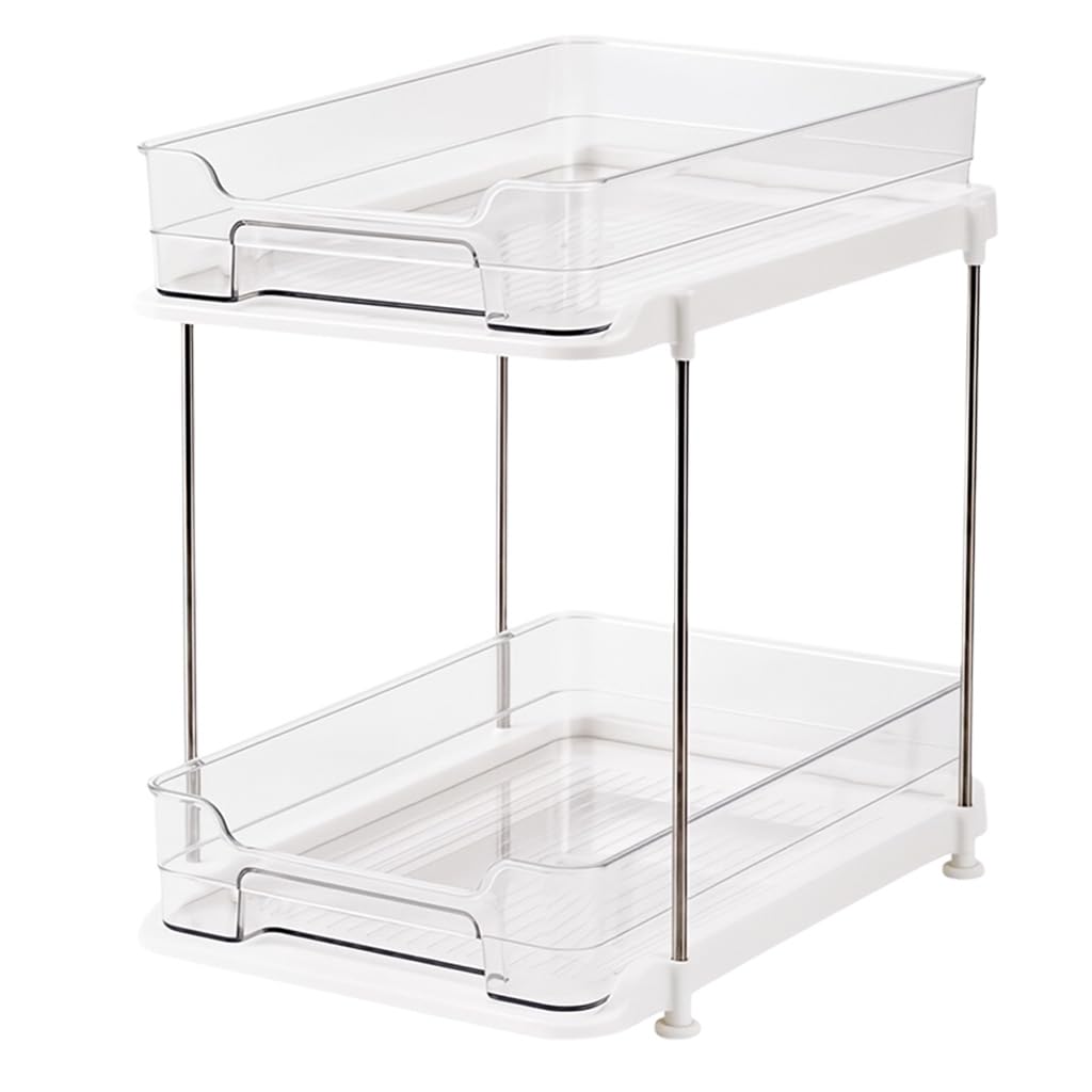 Supvox Bathroom Organizer for Kitchen and Under Sink Storage with Double Layer Pull Out Design | Clear PET Baskets 7.87x11.42x11 in