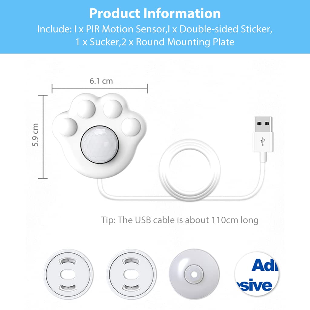 Qpets Cat Water Fountain Motion Sensor with 3m PIR Detection and 360° Flexible Installation | USB Powered Upgrade for Pets