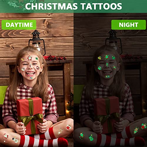 MAYCREATE® 10 Sheets Christmas Cartoon Temporary Tattoo Sticker Night Glow Sticker, Christmas Party Cartoon Sticker for Boys Girls Party Sticker Party Supplies