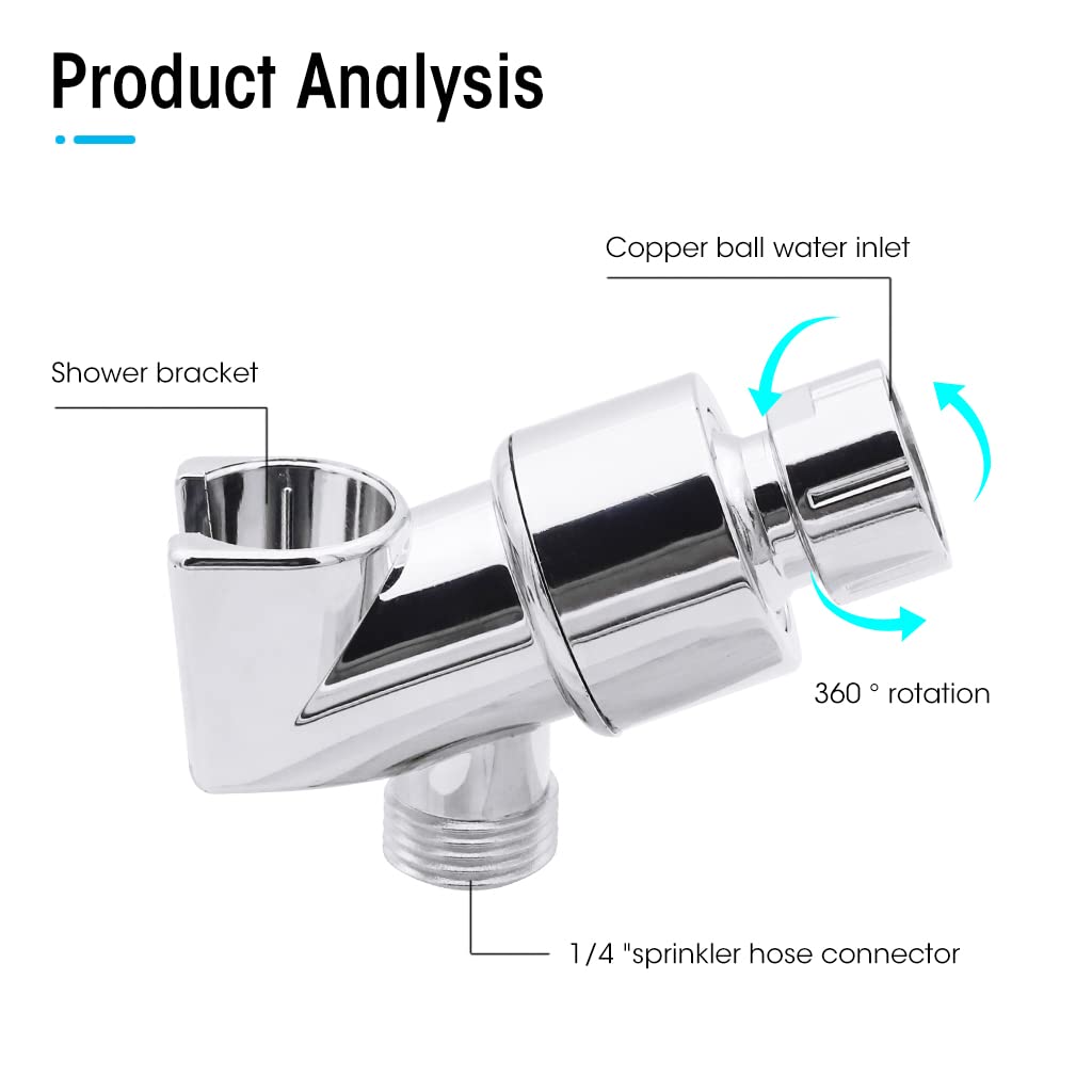HASTHIP Shower System Adapter Connector for Wall Installation with 360° Rotatable Mount Silver