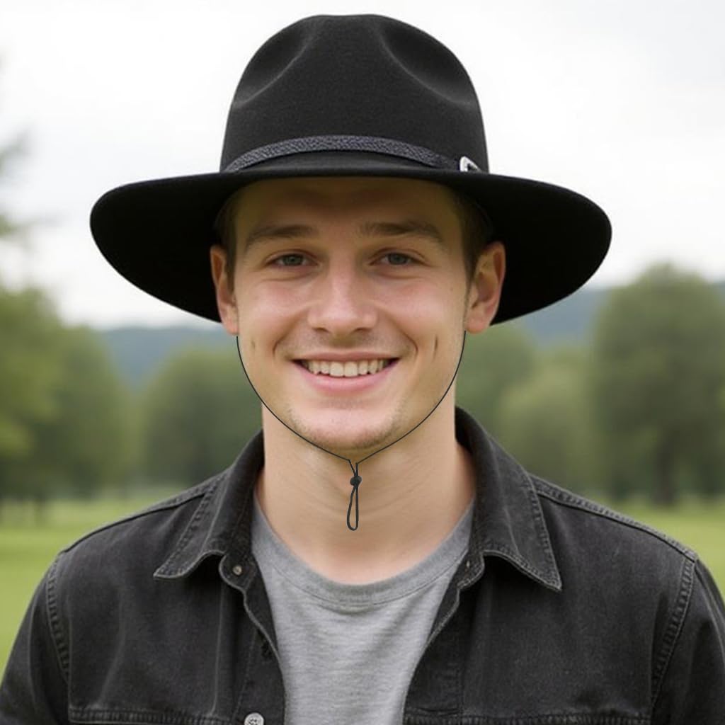 PROBEROS Western Cowboy Hat for Men with Roll Up Fedora Style and Buckle Belt Black 3PCS