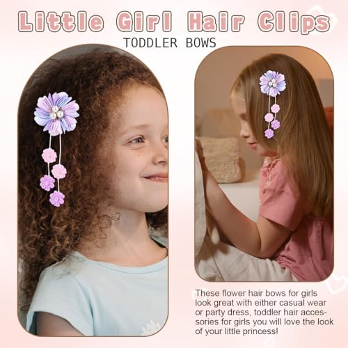MAYCREATE® 8PCS Hair Bows for Girls 6 Inch Purple Flower Grosgrain Ribbon With Alligator Clips Kids Accessories Toddlers Teens Back to School Braids Pigtails Decoration 2 Colors