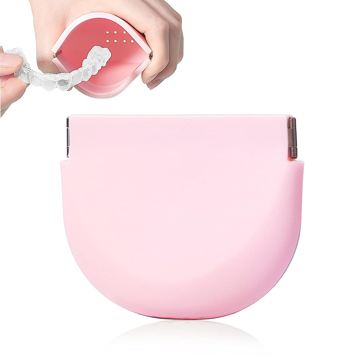 HANNEA Silicone Retainer Case for Aligners and Mouth Guards with Vent Holes | 90×75mm Food Grade Pink Pouch