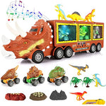 PATPAT® All in 1 Dinosaur Truck with Pull Back Dinosaur Cars, Dinosaur Toys Set for Kids, Car Transporter Toy with Light Sound, Pull Back Cars Toy Gift for Boy Girls of Age 1-6 - Orange