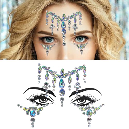 MAYCREATE® Rhinestone Face Decoration Jewelry Sticker Peacock Princess Makeup Sticker for Makeup Artist Body Art Rhinestone Face Sticker Acrylic Gem Stones Stickers for Makeup, Festival, Perform