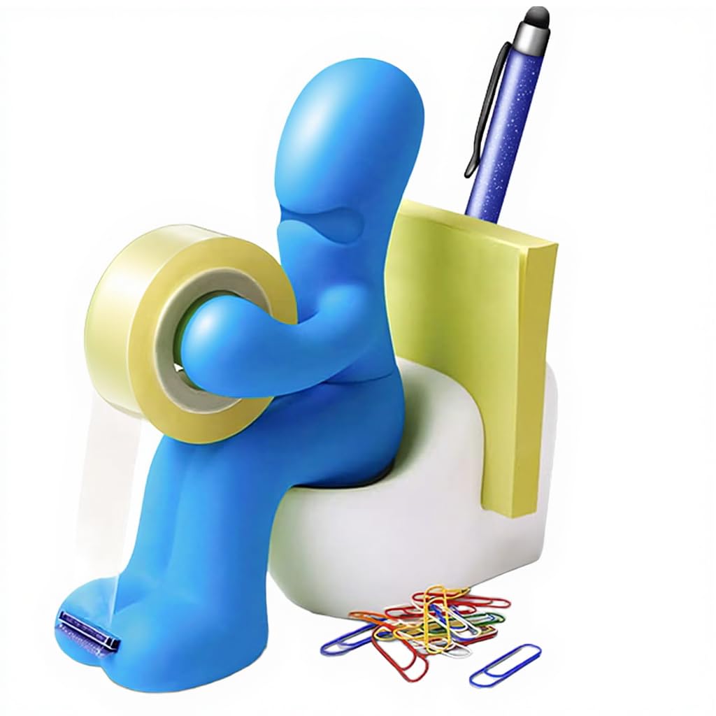 OFIFO Tape Dispenser for Office Desk with Pen and Sticky Notes Holder | Fun Blue Organizer Decor Gift