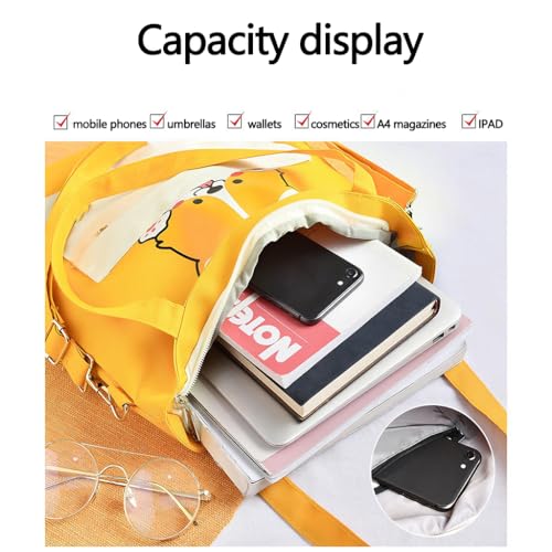 ZIBUYU® Akita Design Yellow Canvas Crossbody Tote Bag For Women, 36x33cm Large Travel Shoulder Purse With Cartoon Dog, Detachable Adjustable Straps, Lightweight Gift For Dog Lovers, Casual Daily Use