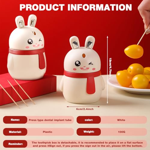 HASTHIP® 2pcs Toothpick Box, Pop-Up Automatic Cute Bunny Toothpick Storage Box for Restaurant Kitchen, MixedColors