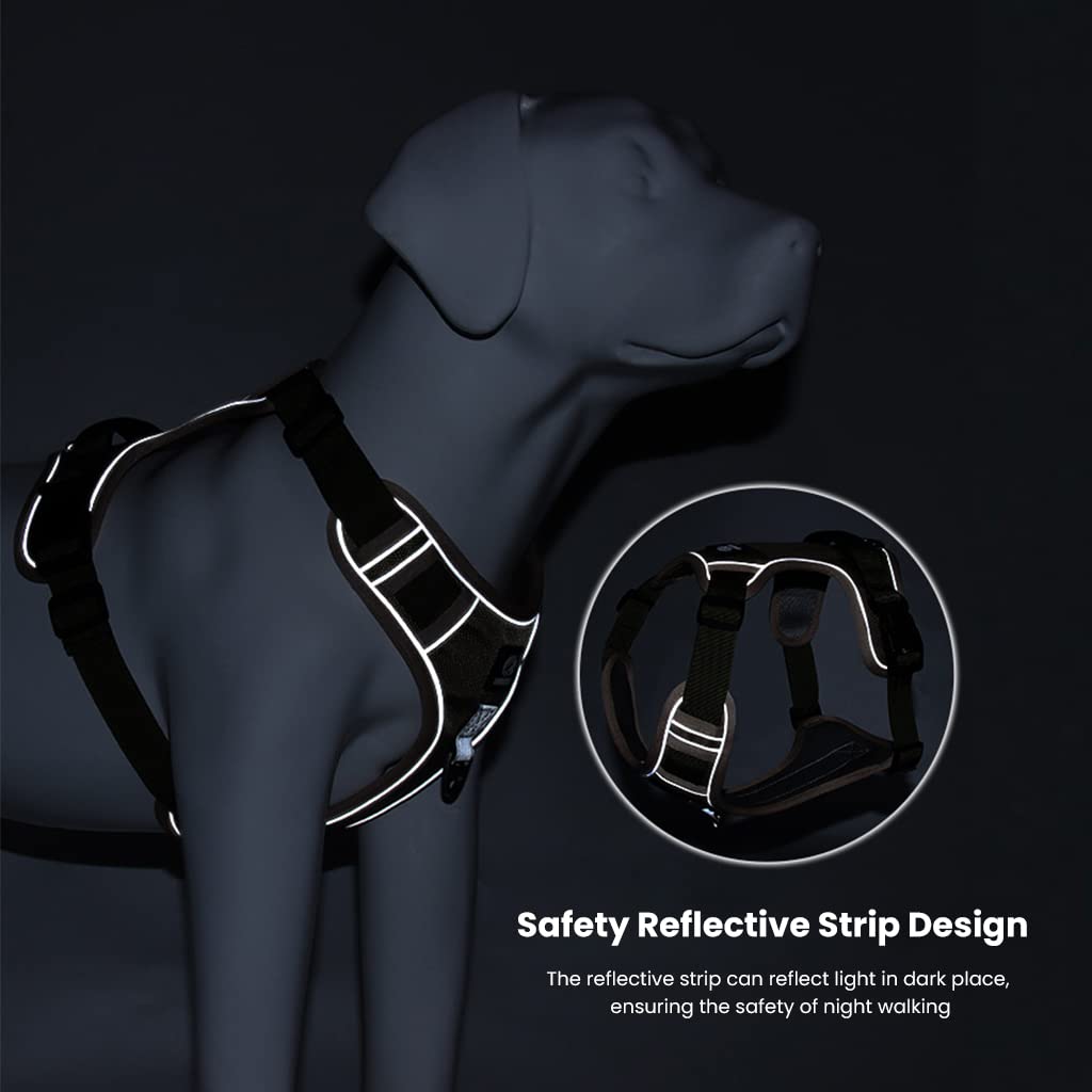 Qpets Dog Harness for Large Dogs with Dual Metal Buckles and Reflective Strips | Khaki XL 2 PCS