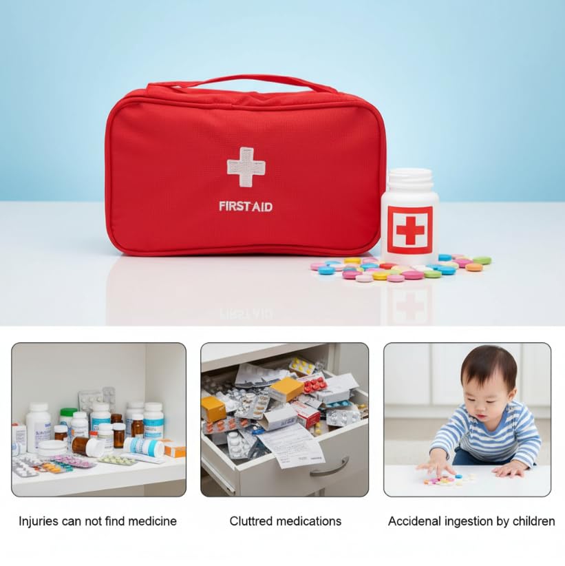 Zibuyu First Aid Storage Organizer Box for Home and Travel with Adjustable Compartments | Waterproof Oxford Fabric Design