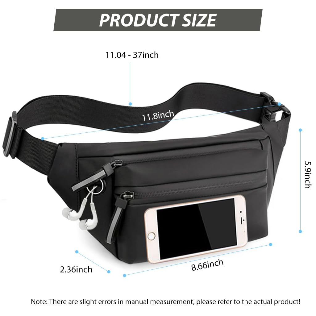 GUSTAVE Waist Bag for Travel and Outdoor Use with 3 Compartments 11x6x2 in | Waterproof Nylon