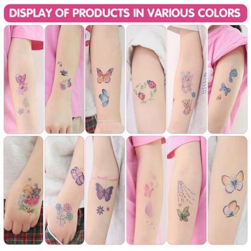 MAYCREATE® Tattoo Sticker for Girls 12 Sheets Kit, Butterfly Temporary Tattoo Stickers for Kids, Glittering Fairy Fake Tattoos, Waterproof Charming Makeup Body Arm Face Stickers