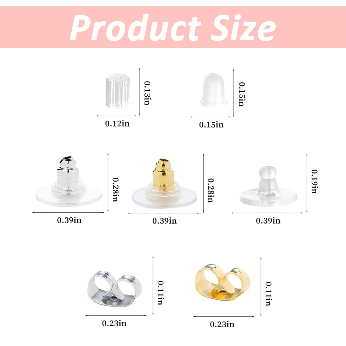 MAYCREATE® 500Pcs Earring Backs 7 Styles Earring Stopper, Metal & Silicone Earring Back Support Kit, Assorted Ear Back Earring Lifters Earbacks, Earring Stoppers Back for Hoop Drop Stud Earrings