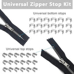 HASTHIP® Zipper Repair Kit Includes 12pcs Replacement Metal Zipper Sliders Puller, Zipper Head Bottom Stop and Top Stops, Universal for Repairing Coat, Jacket, Bag