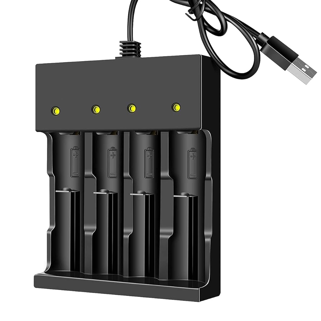 Verilux® 18650 Battery Charger, 3.7 Volt Rechargeable Battery Charger, 4 Bay Lithium Ion Battery Charger 26650 21700 18650 10400 14500 16340 16650 18500 (Only USB Charger)