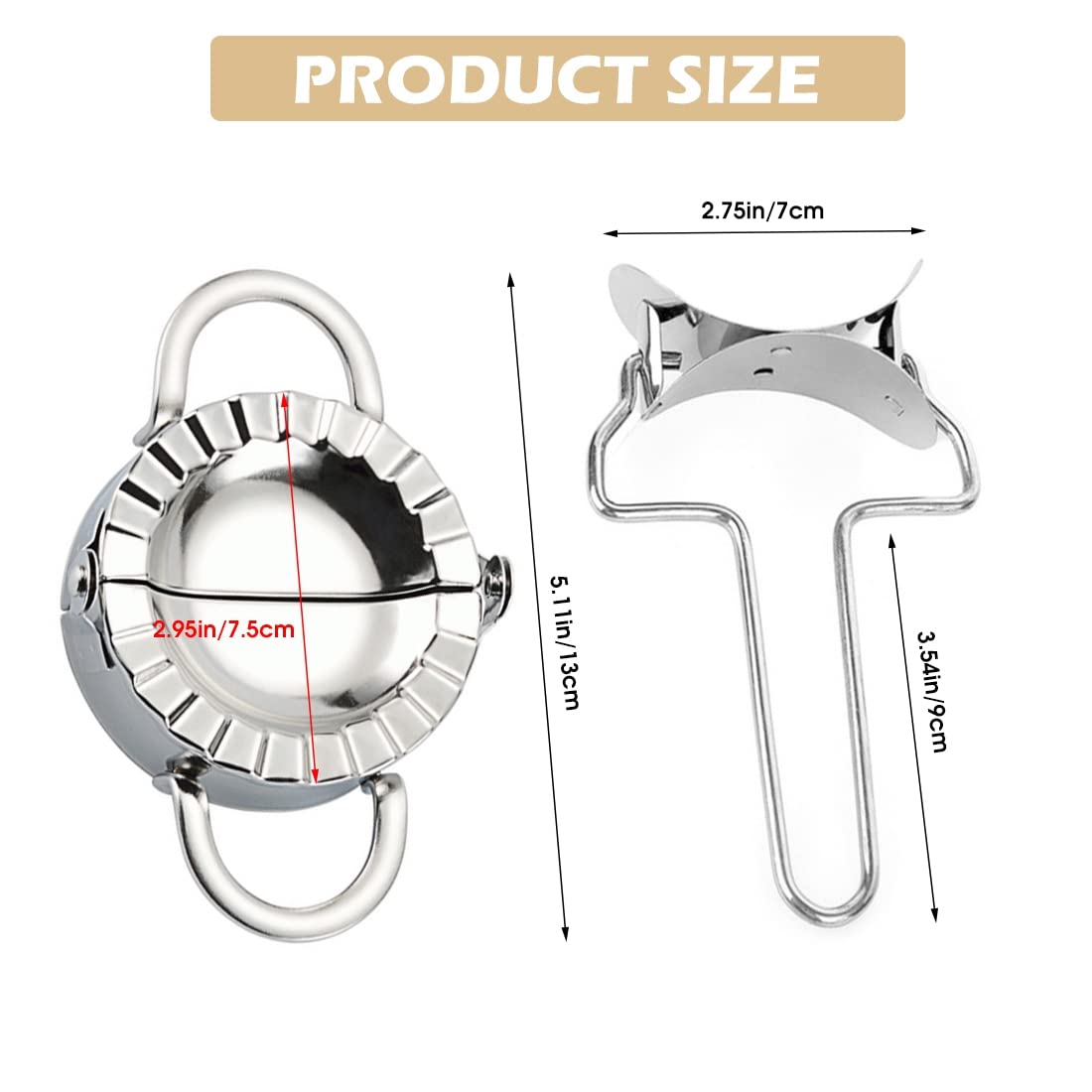 Supvox Dumpling Maker Set for Kitchen Use with 7.5cm Mold & Double Side Roller Cutter | Stainless Steel