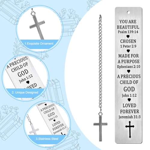 Climberty® 2Pcs Metal Bookmark with Cross Pendant Chain Stainless Steel Bookmarks with Gift Box Inspirational Book Mark Valentine Mother's Day Christmas Birthday Christian Gifts for Women, Men