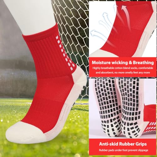 Proberos® Unisex Down Red & Hi-Tech Green Athletic Socks Combo for Badminton, Football, Running, Gym, Indoor Training, Cushioned High Ankle, Anti-Slip, Calf Length, Rubber Grip