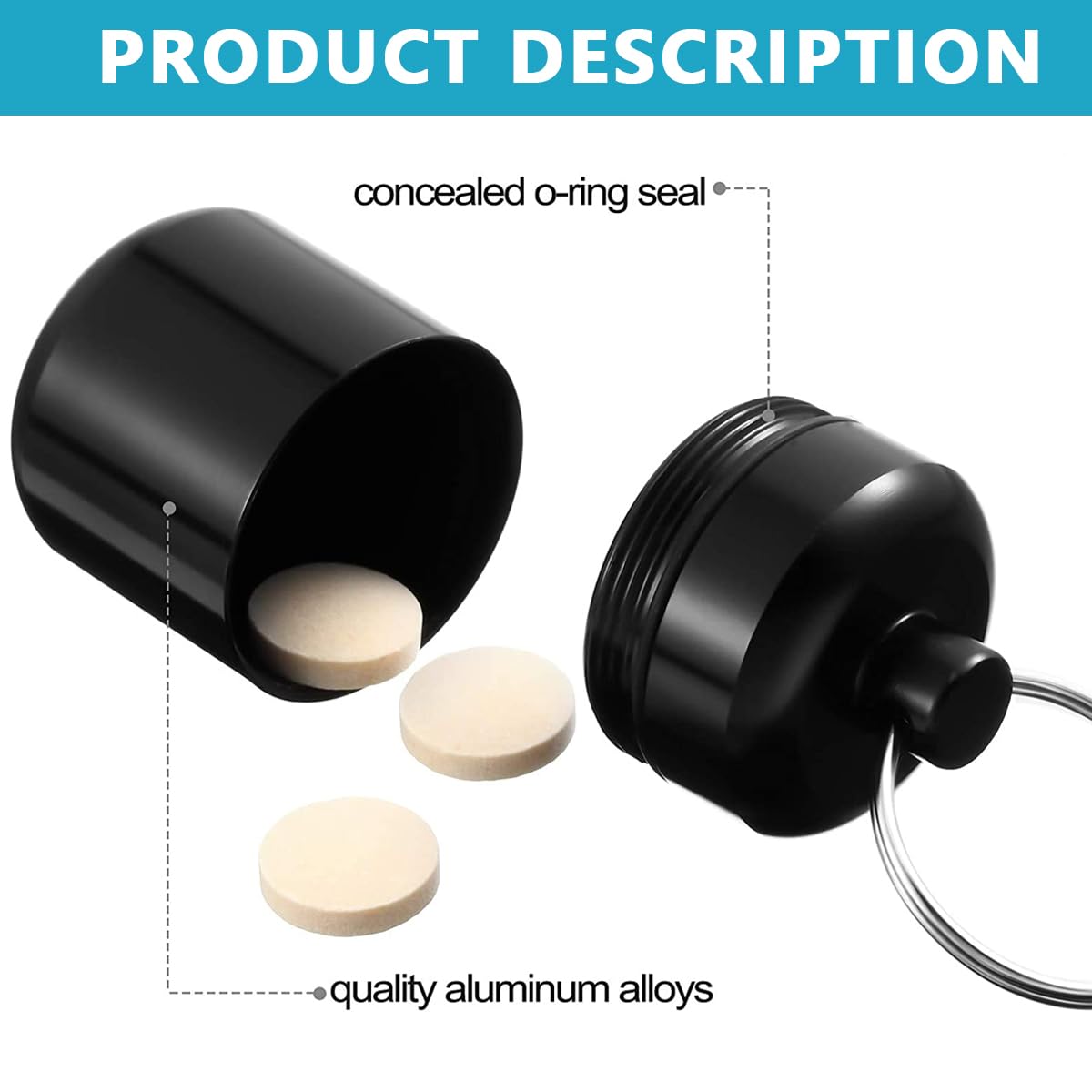 HANNEA Mini Aluminum Pill Box for Travel and Outdoor Use with Silicone Seal Ring | 3PCS 4.2×2.7cm Keychain Medicine Holder