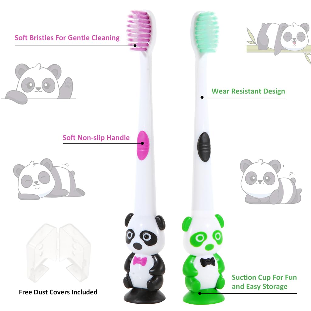 HANNEA 6pcs Kids Toothbrush Soft Bristle Toothbrush for Kids Suction Cup Design Kids Toothbrush Cartoon Panda Handle Toothbrush for Kids 2-6 Years Old Boys and Girls