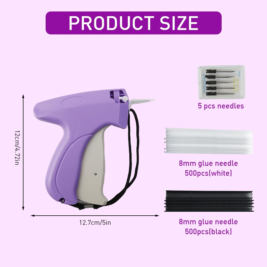 Supvox Mini Stitch Gun Kit for Quick Clothing Fixes with 6 Needles and 1500 Glue Pins | Portable Purple Tagging Tool