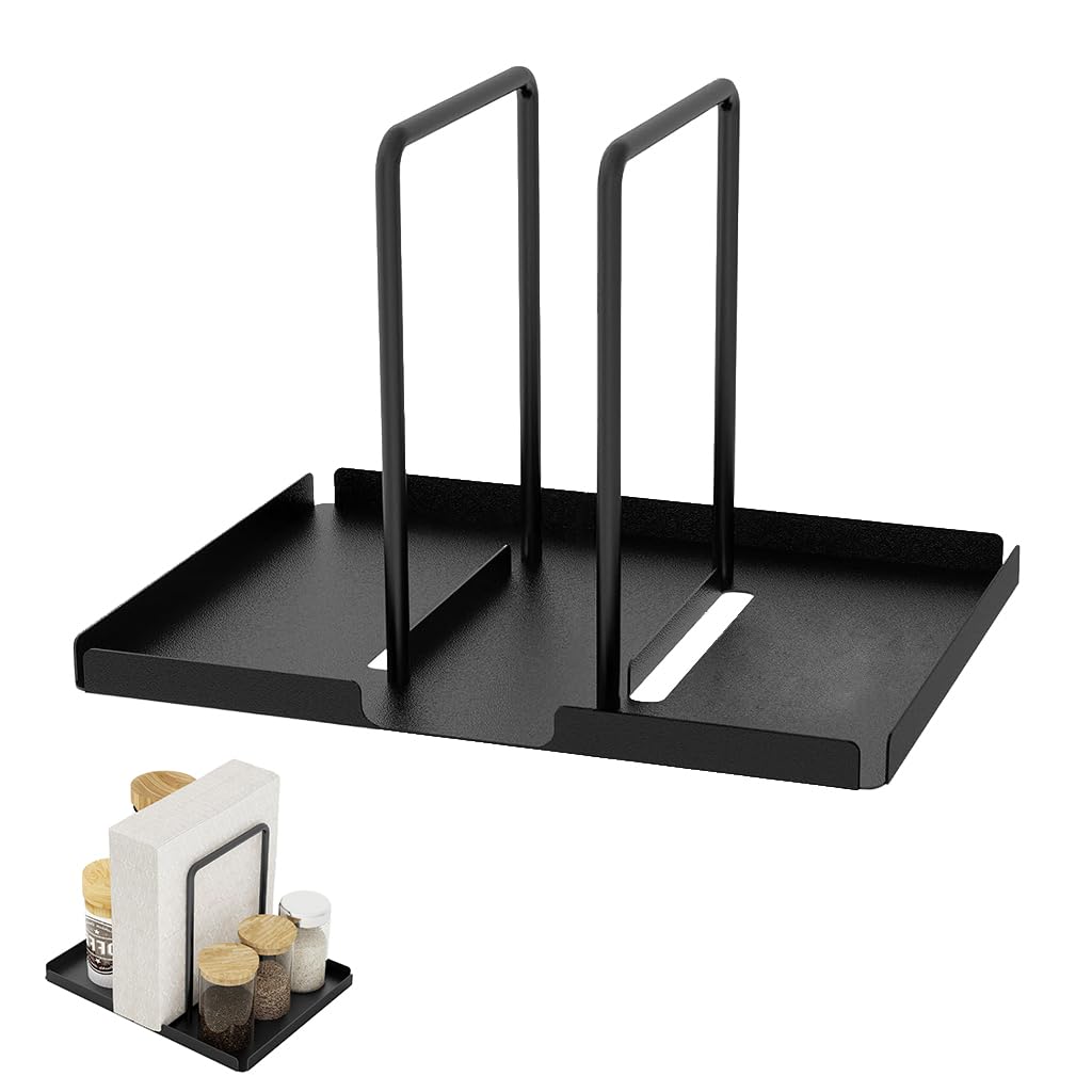 ZIBUYU Metal Napkin Holder for Table with Dual Storage Shelf featuring Carbon Steel Frame | Modern Organizer for Dining and Picnic Use