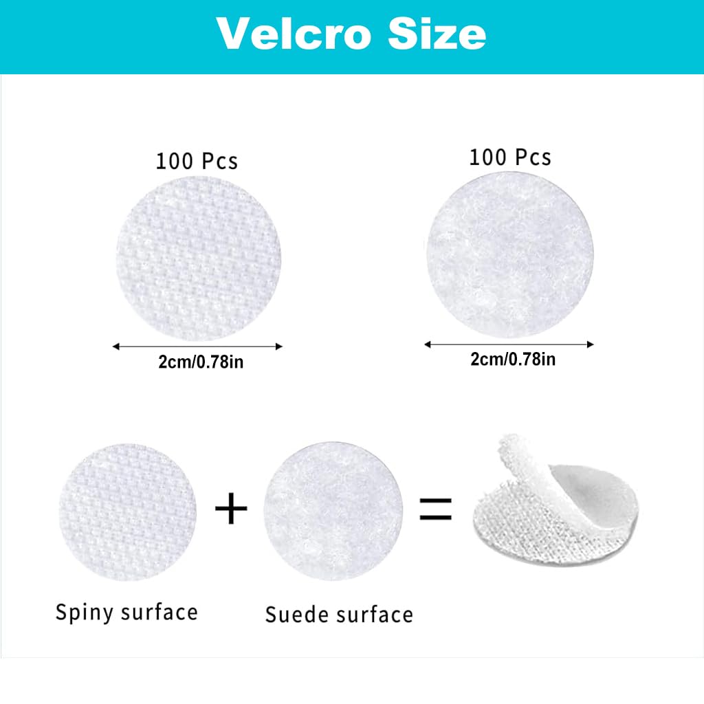 ZIBUYU Velcro Dots for Classroom and Home Projects with 200 Set 2cm Hook & Loop | White